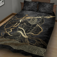 Zeus Greek Mythology King Of Gods Quilt Bed Set Golden Meander Key Pattern Lightning Bolt