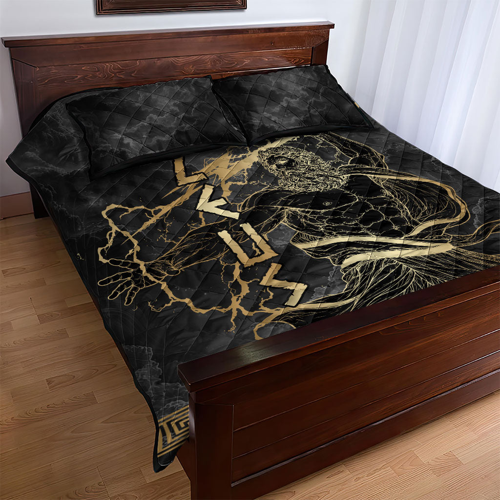 Zeus Greek Mythology King Of Gods Quilt Bed Set Golden Meander Key Pattern Lightning Bolt