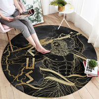 Zeus Greek Mythology King Of Gods Round Carpet Golden Meander Key Pattern Lightning Bolt