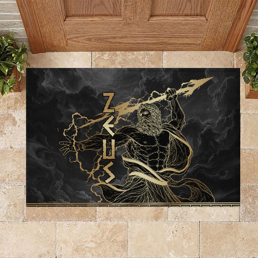 Zeus Greek Mythology King Of Gods Rubber Doormat Golden Meander Key Pattern Lightning Bolt