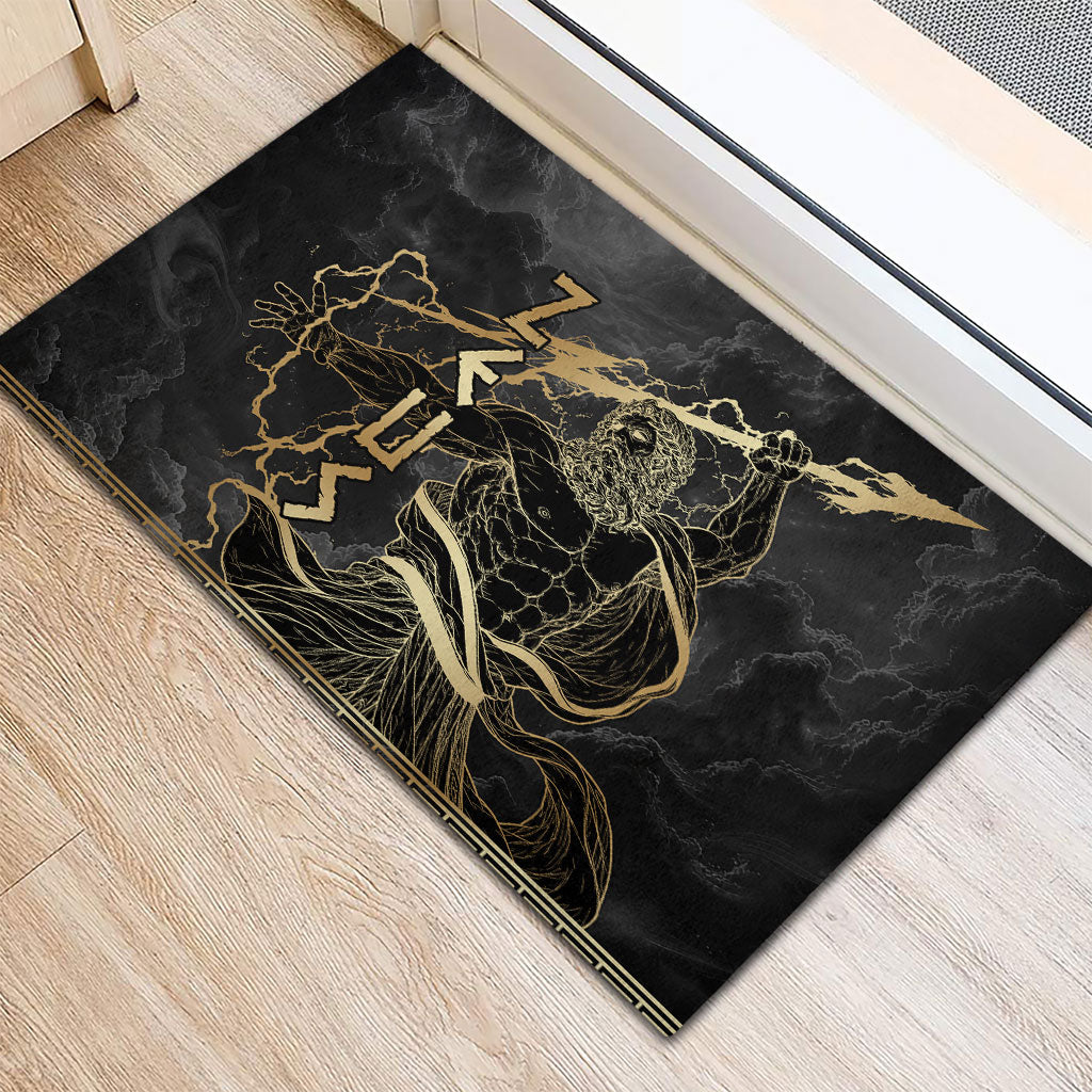 Zeus Greek Mythology King Of Gods Rubber Doormat Golden Meander Key Pattern Lightning Bolt