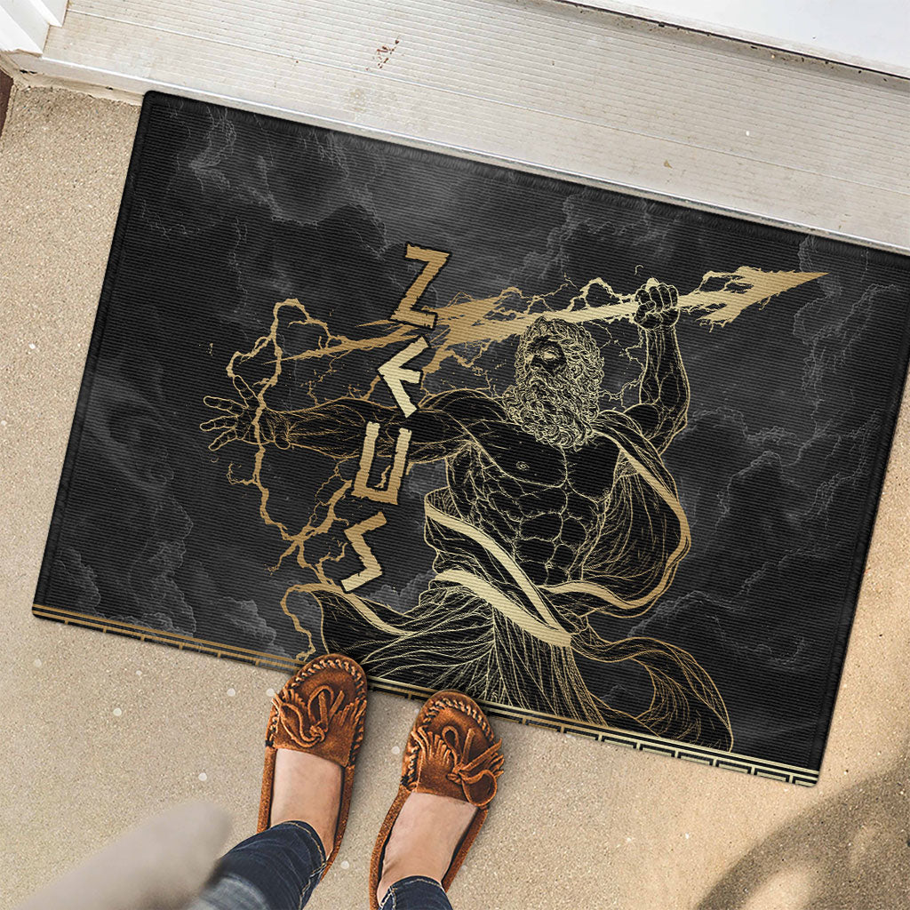 Zeus Greek Mythology King Of Gods Rubber Doormat Golden Meander Key Pattern Lightning Bolt