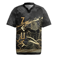 Zeus Greek Mythology King Of Gods Rugby Jersey Golden Meander Key Pattern Lightning Bolt