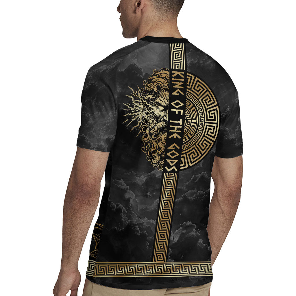 Zeus Greek Mythology King Of Gods Rugby Jersey Golden Meander Key Pattern Lightning Bolt
