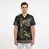 Zeus Greek Mythology King Of Gods Scrub Top Golden Meander Key Pattern Lightning Bolt