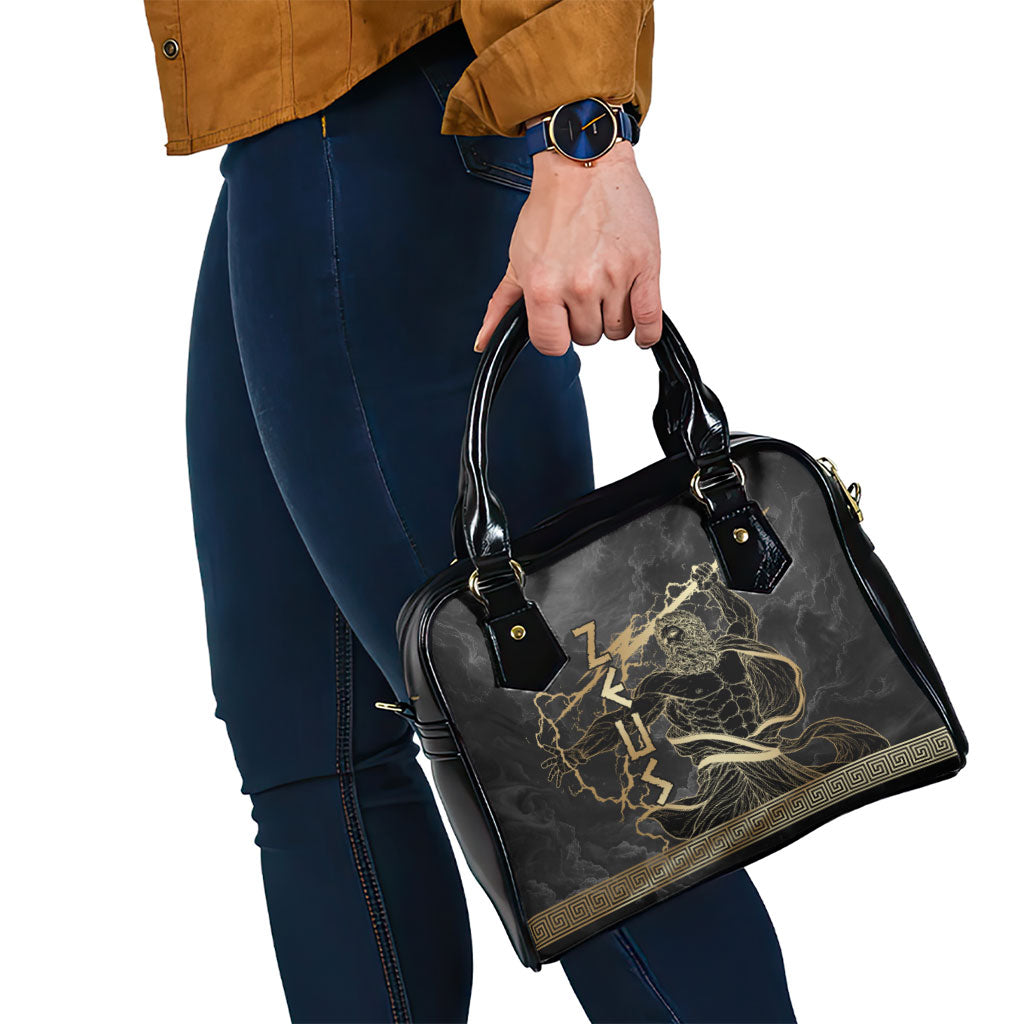 Zeus Greek Mythology King Of Gods Shoulder Handbag Golden Meander Key Pattern Lightning Bolt