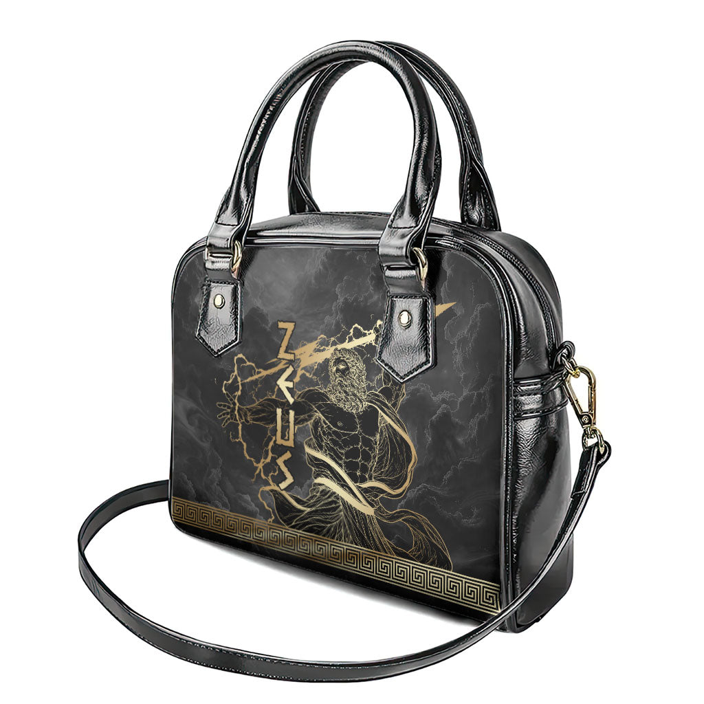 Zeus Greek Mythology King Of Gods Shoulder Handbag Golden Meander Key Pattern Lightning Bolt