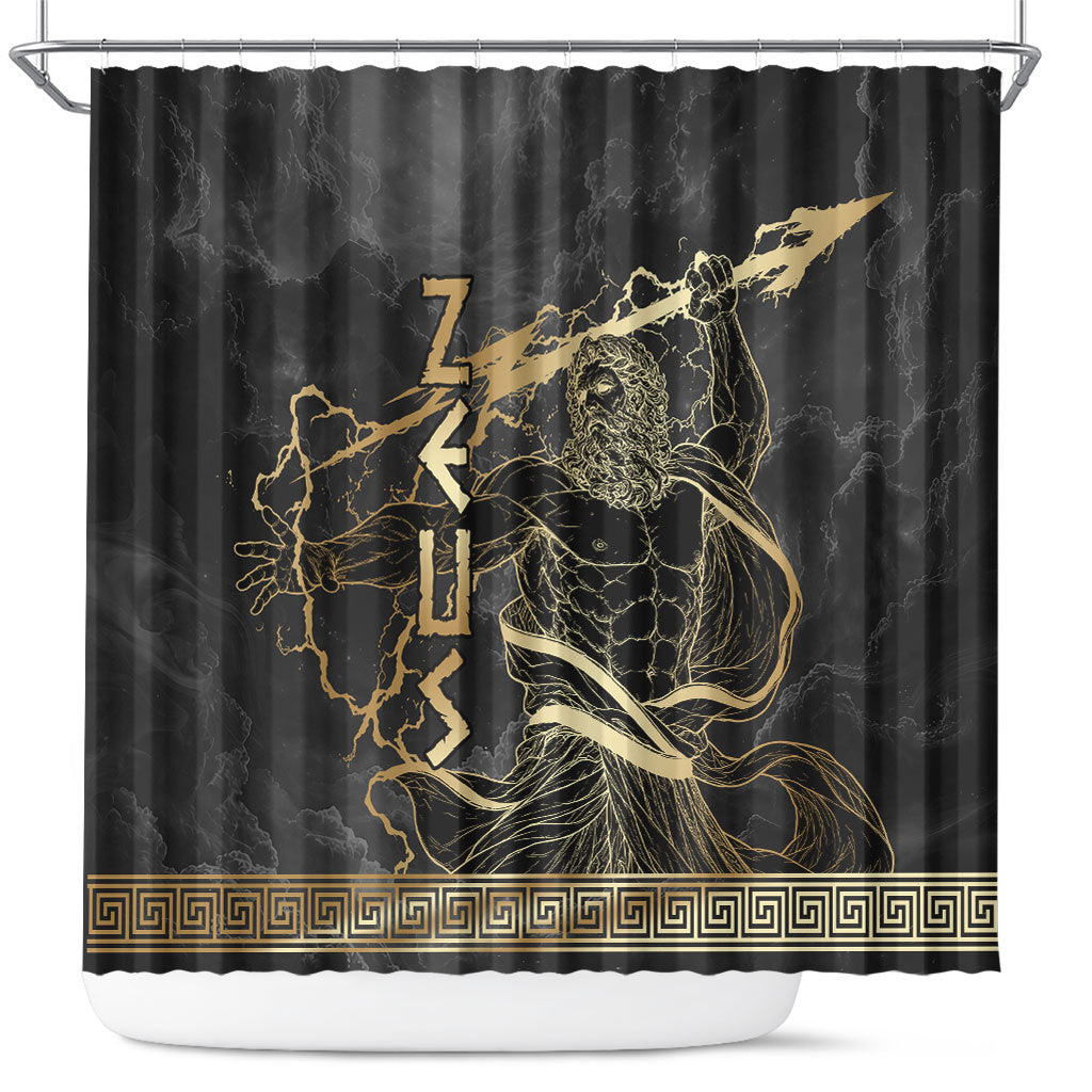 Zeus Greek Mythology King Of Gods Shower Curtain Golden Meander Key Pattern Lightning Bolt