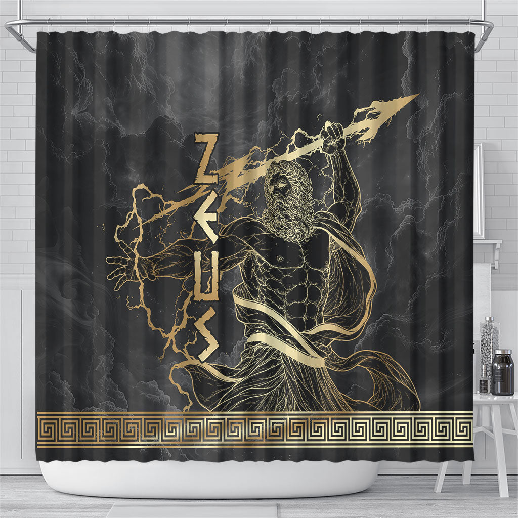 Zeus Greek Mythology King Of Gods Shower Curtain Golden Meander Key Pattern Lightning Bolt
