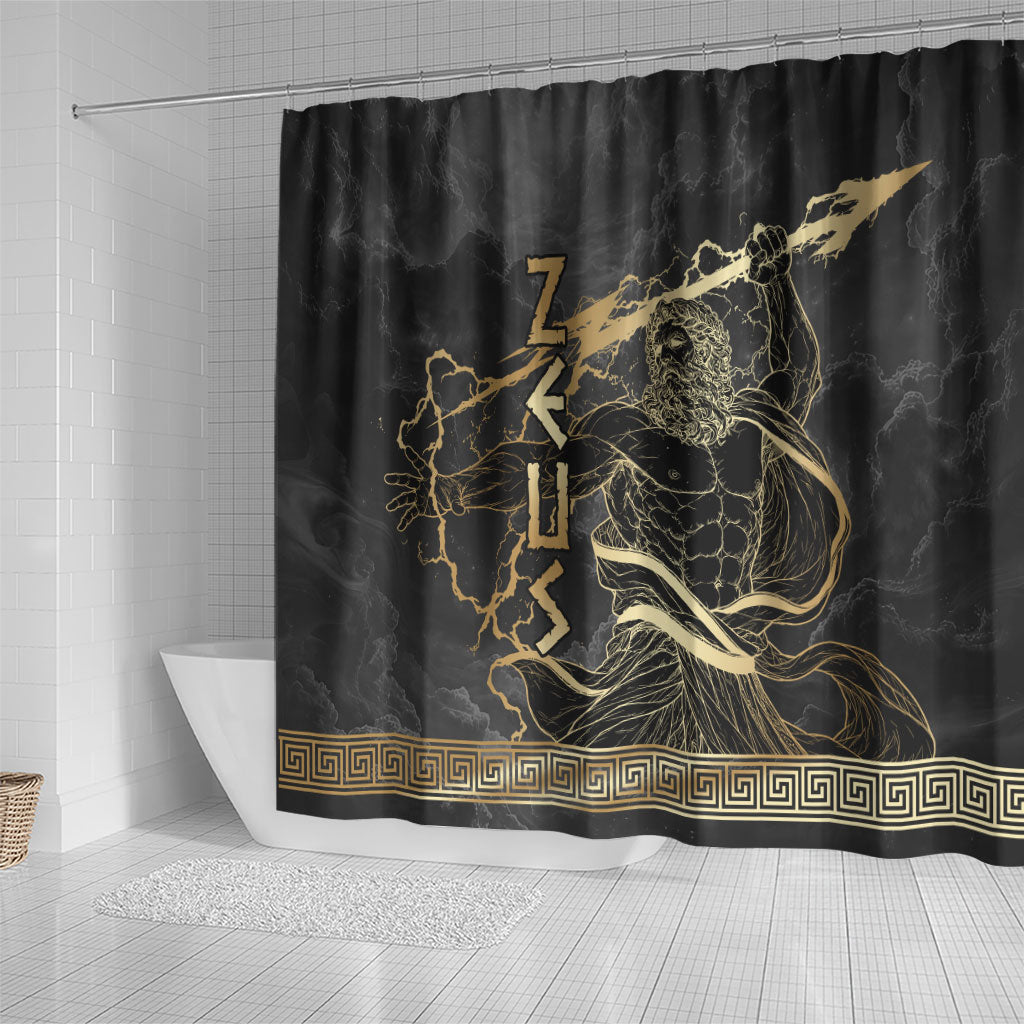 Zeus Greek Mythology King Of Gods Shower Curtain Golden Meander Key Pattern Lightning Bolt