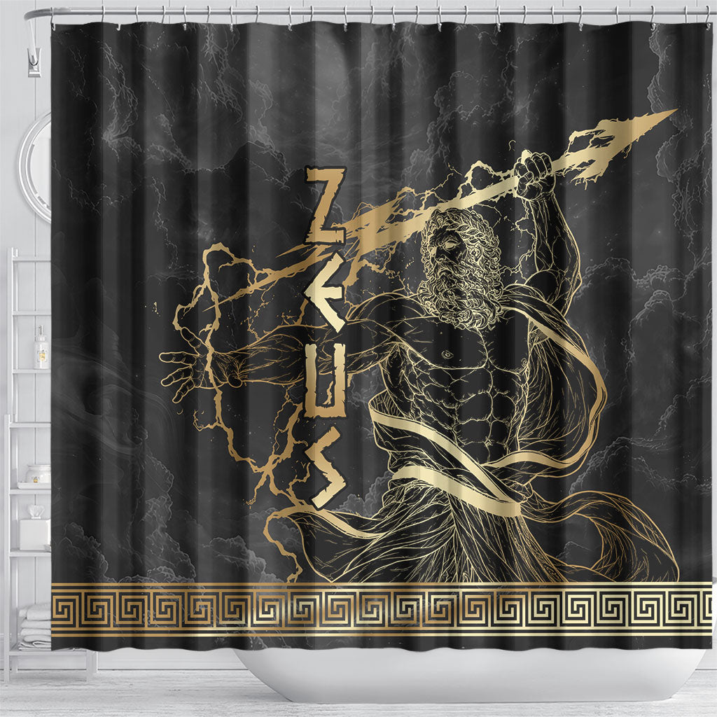 Zeus Greek Mythology King Of Gods Shower Curtain Golden Meander Key Pattern Lightning Bolt