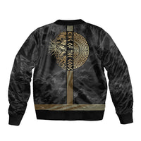 Zeus Greek Mythology King Of Gods Sleeve Zip Bomber Jacket Golden Meander Key Pattern Lightning Bolt