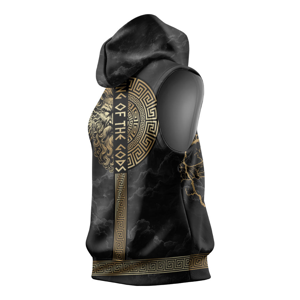 Zeus Greek Mythology King Of Gods Sleeveless Hoodie Golden Meander Key Pattern Lightning Bolt