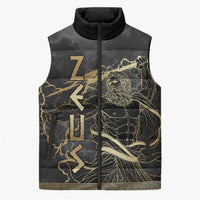 Zeus Greek Mythology King Of Gods Sleeveless Puffer Jacket Golden Meander Key Pattern Lightning Bolt