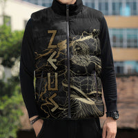 Zeus Greek Mythology King Of Gods Sleeveless Puffer Jacket Golden Meander Key Pattern Lightning Bolt