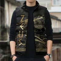 Zeus Greek Mythology King Of Gods Sleeveless Puffer Jacket Golden Meander Key Pattern Lightning Bolt