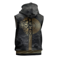 Zeus Greek Mythology King Of Gods Sleeveless Zip Hoodie Golden Meander Key Pattern Lightning Bolt