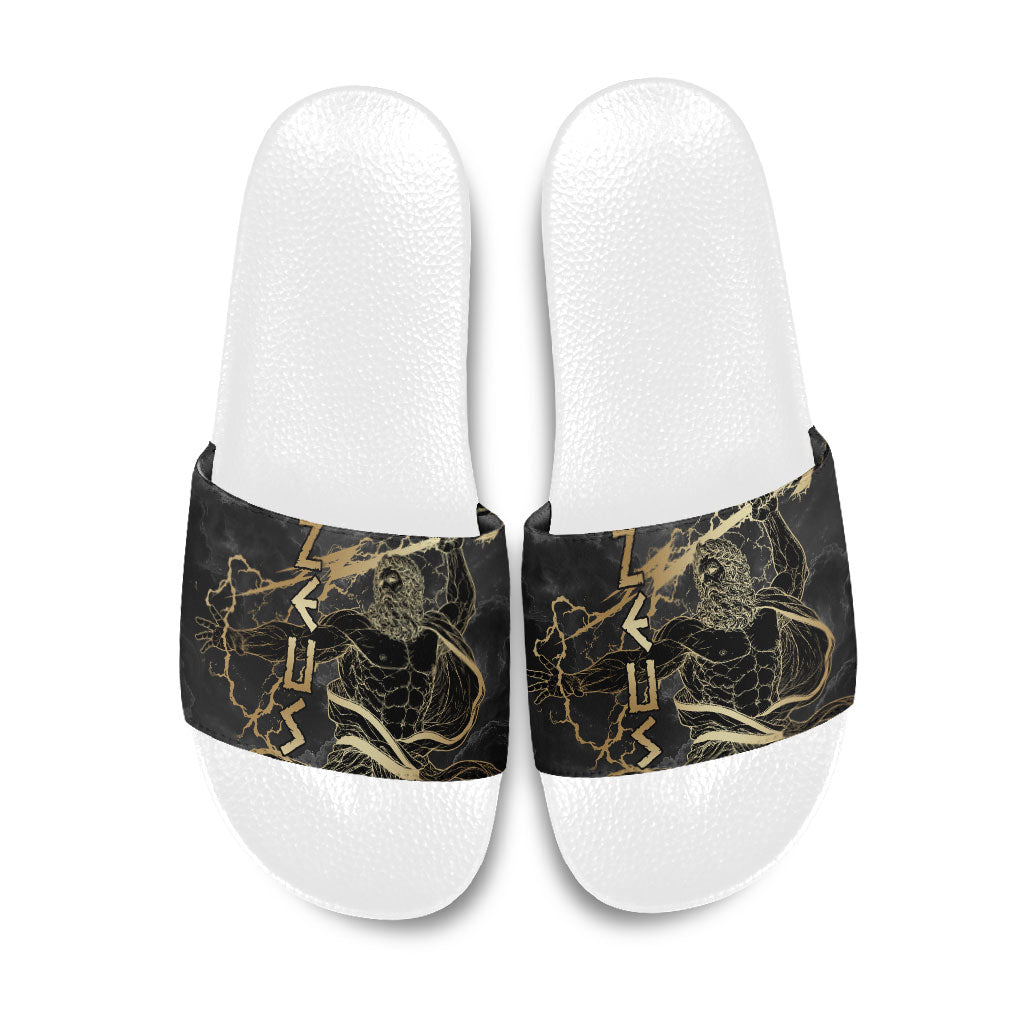 Zeus Greek Mythology King Of Gods Slide Sandals Golden Meander Key Pattern Lightning Bolt
