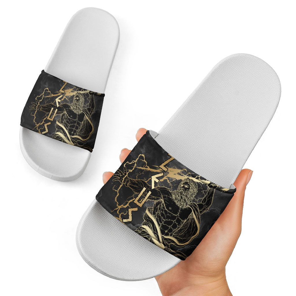Zeus Greek Mythology King Of Gods Slide Sandals Golden Meander Key Pattern Lightning Bolt