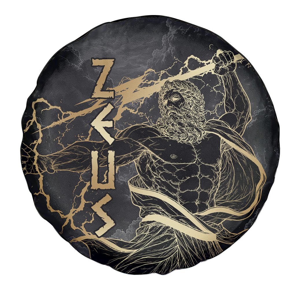 Zeus Greek Mythology King Of Gods Spare Tire Cover Golden Meander Key Pattern Lightning Bolt