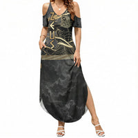Zeus Greek Mythology King Of Gods Summer Maxi Dress Golden Meander Key Pattern Lightning Bolt