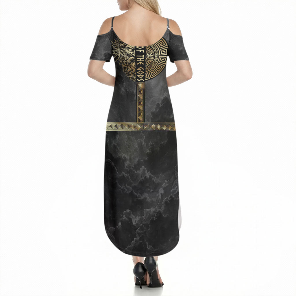 Zeus Greek Mythology King Of Gods Summer Maxi Dress Golden Meander Key Pattern Lightning Bolt
