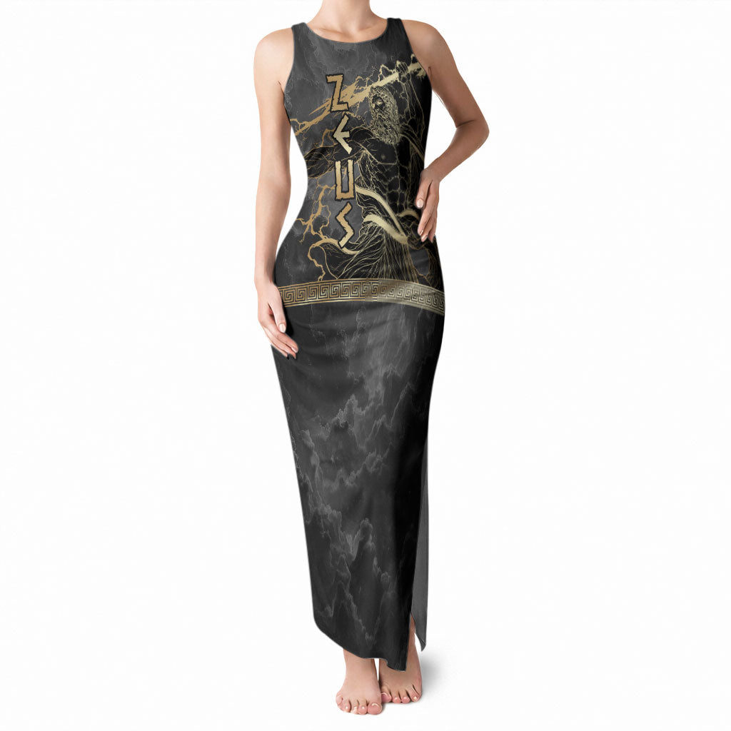 Zeus Greek Mythology King Of Gods Tank Maxi Dress Golden Meander Key Pattern Lightning Bolt