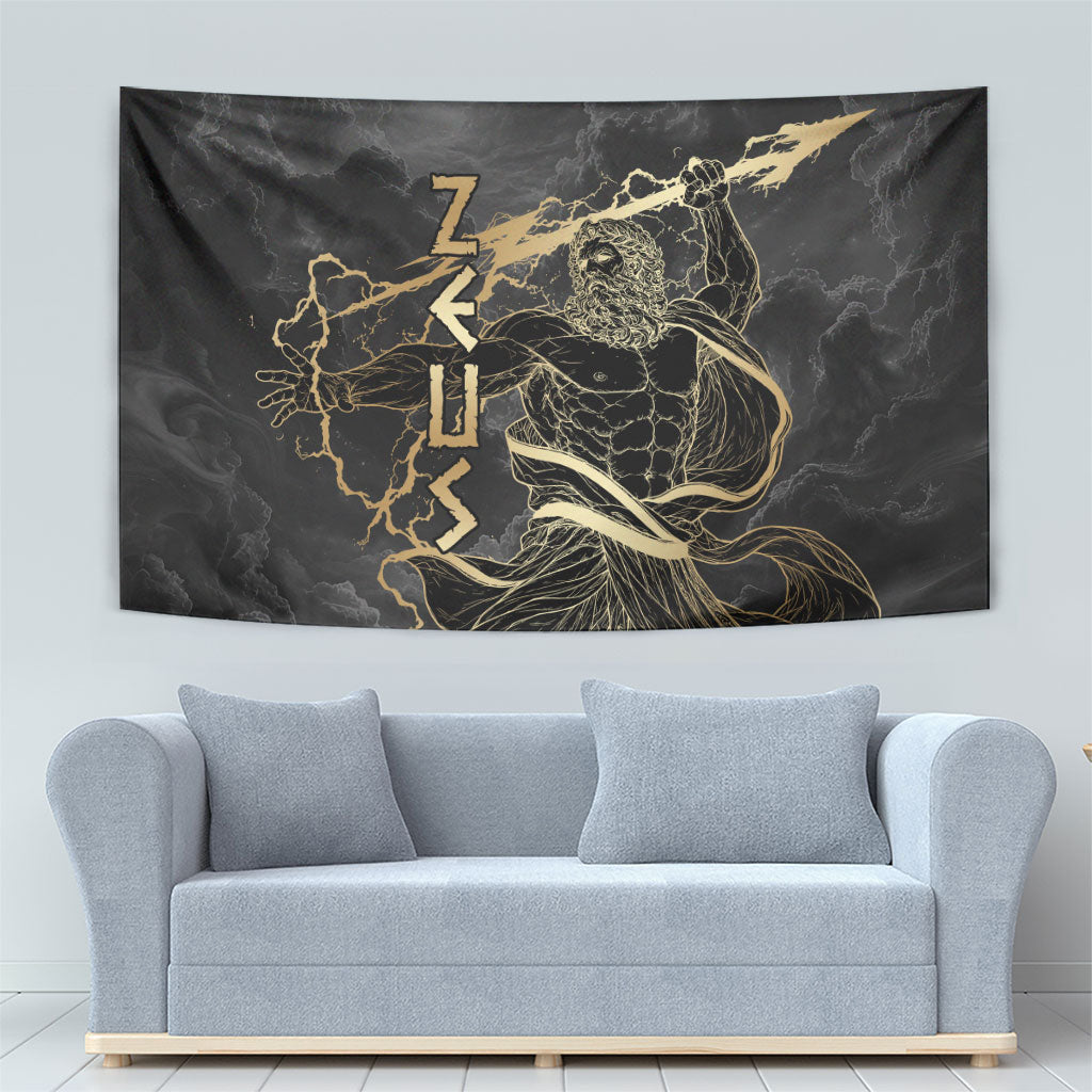 Zeus Greek Mythology King Of Gods Tapestry Golden Meander Key Pattern Lightning Bolt