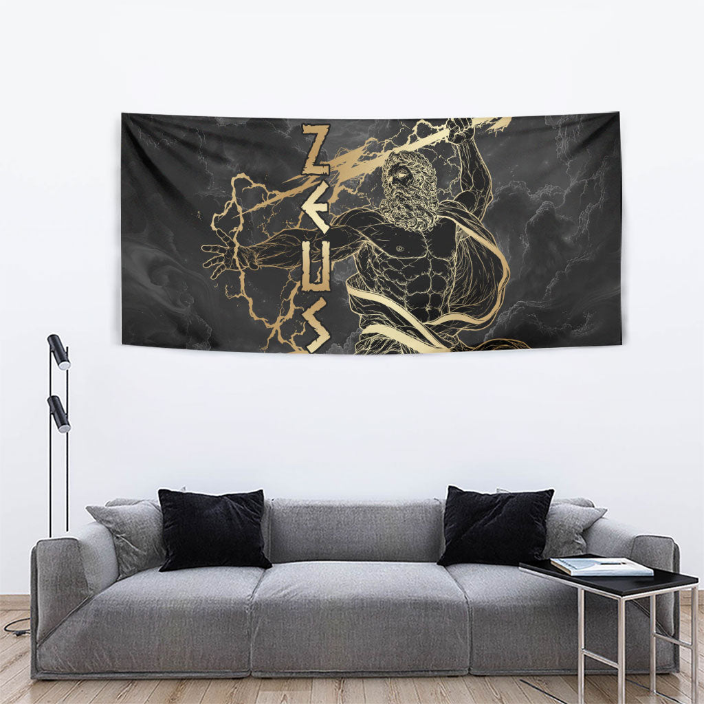Zeus Greek Mythology King Of Gods Tapestry Golden Meander Key Pattern Lightning Bolt
