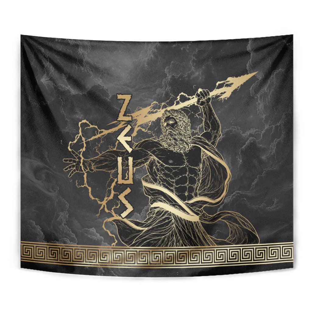 Zeus Greek Mythology King Of Gods Tapestry Golden Meander Key Pattern Lightning Bolt