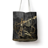 Zeus Greek Mythology King Of Gods Tote Bag Golden Meander Key Pattern Lightning Bolt