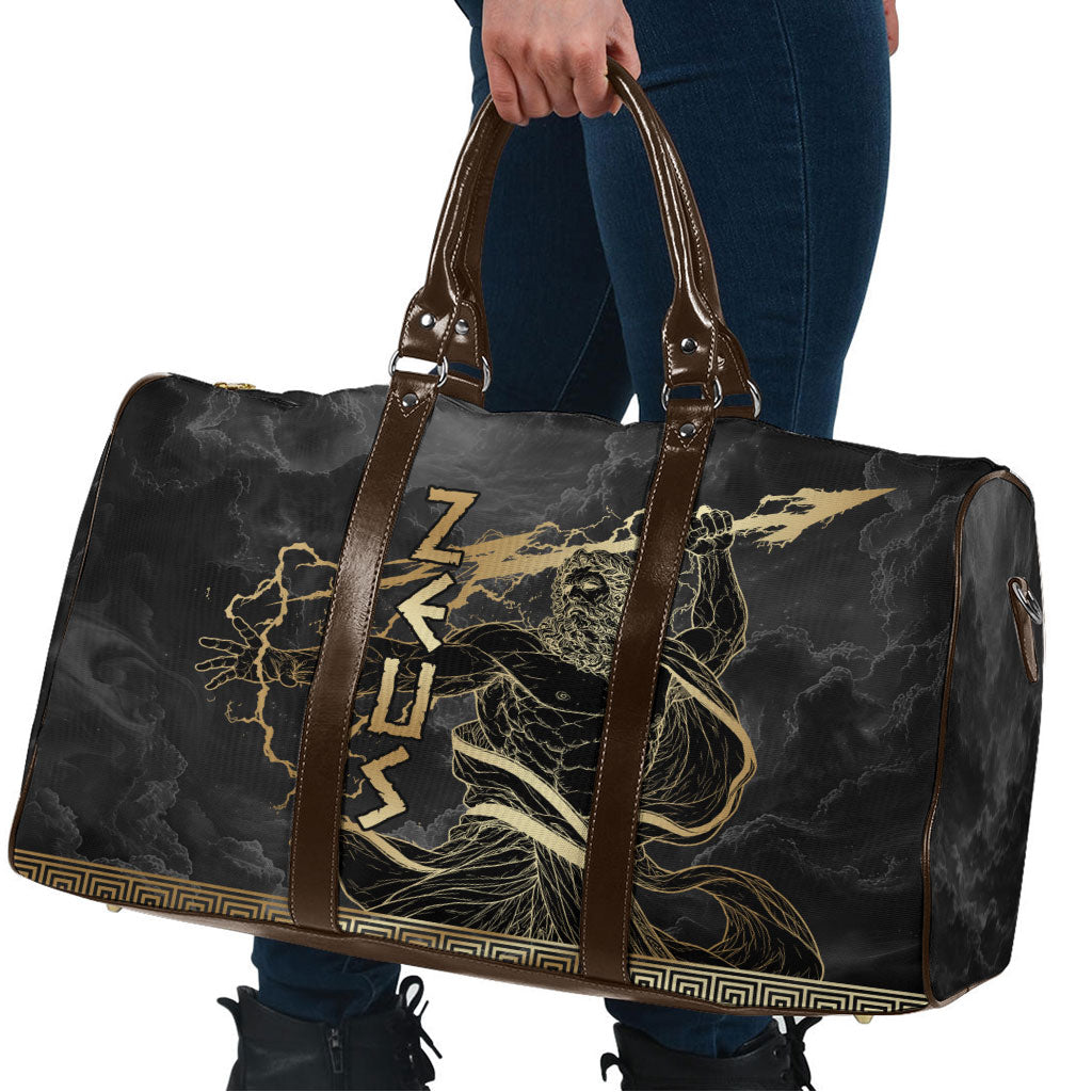Zeus Greek Mythology King Of Gods Travel Bag Golden Meander Key Pattern Lightning Bolt