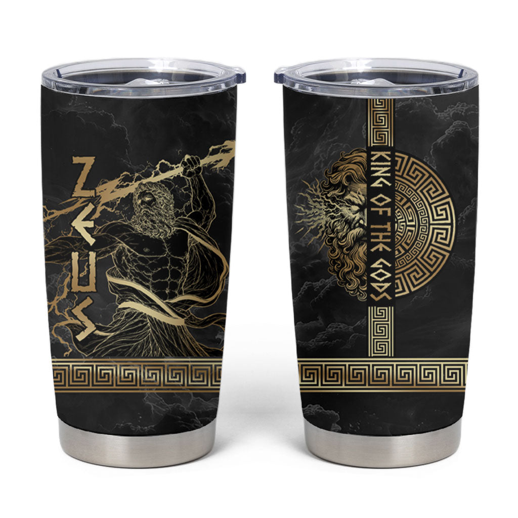 Zeus Greek Mythology King Of Gods Tumbler Cup Golden Meander Key Pattern Lightning Bolt