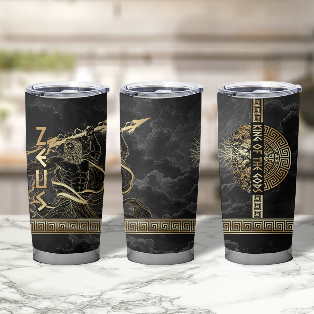 Zeus Greek Mythology King Of Gods Tumbler Cup Golden Meander Key Pattern Lightning Bolt