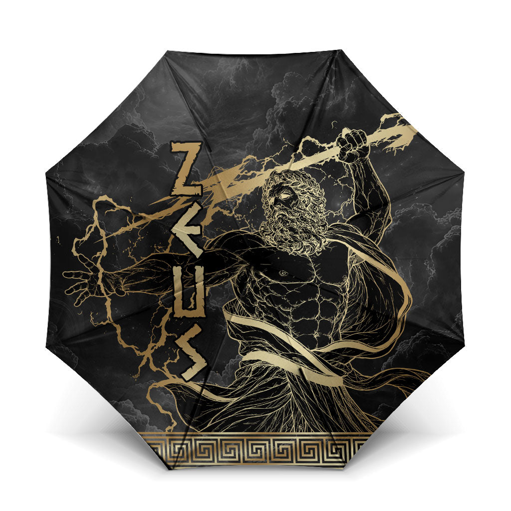Zeus Greek Mythology King Of Gods Umbrella Golden Meander Key Pattern Lightning Bolt