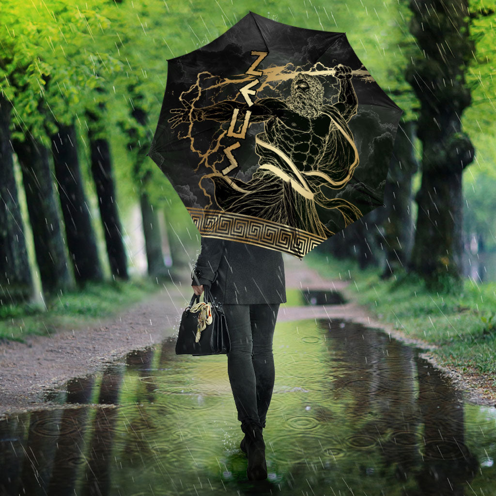 Zeus Greek Mythology King Of Gods Umbrella Golden Meander Key Pattern Lightning Bolt