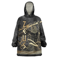 Zeus Greek Mythology King Of Gods Wearable Blanket Hoodie Golden Meander Key Pattern Lightning Bolt