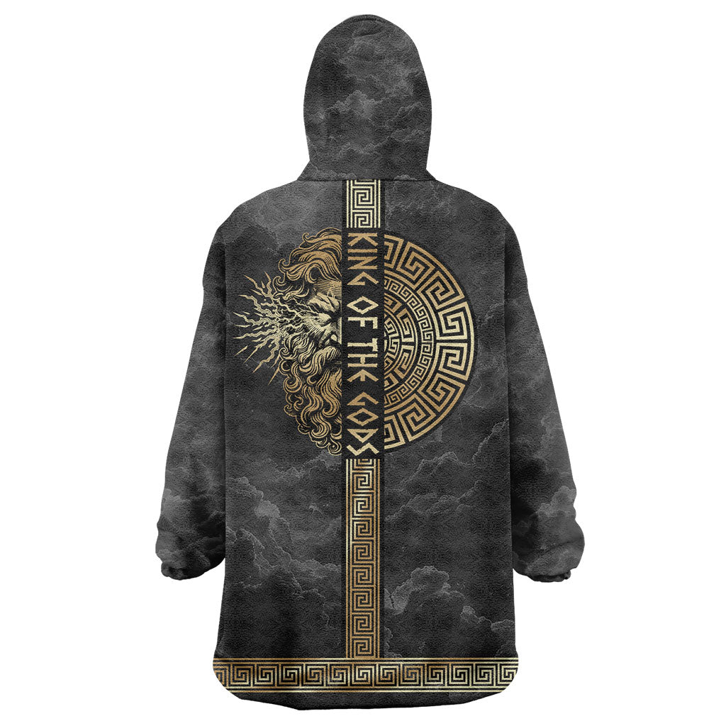 Zeus Greek Mythology King Of Gods Wearable Blanket Hoodie Golden Meander Key Pattern Lightning Bolt