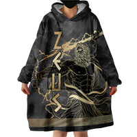 Zeus Greek Mythology King Of Gods Wearable Blanket Hoodie Golden Meander Key Pattern Lightning Bolt