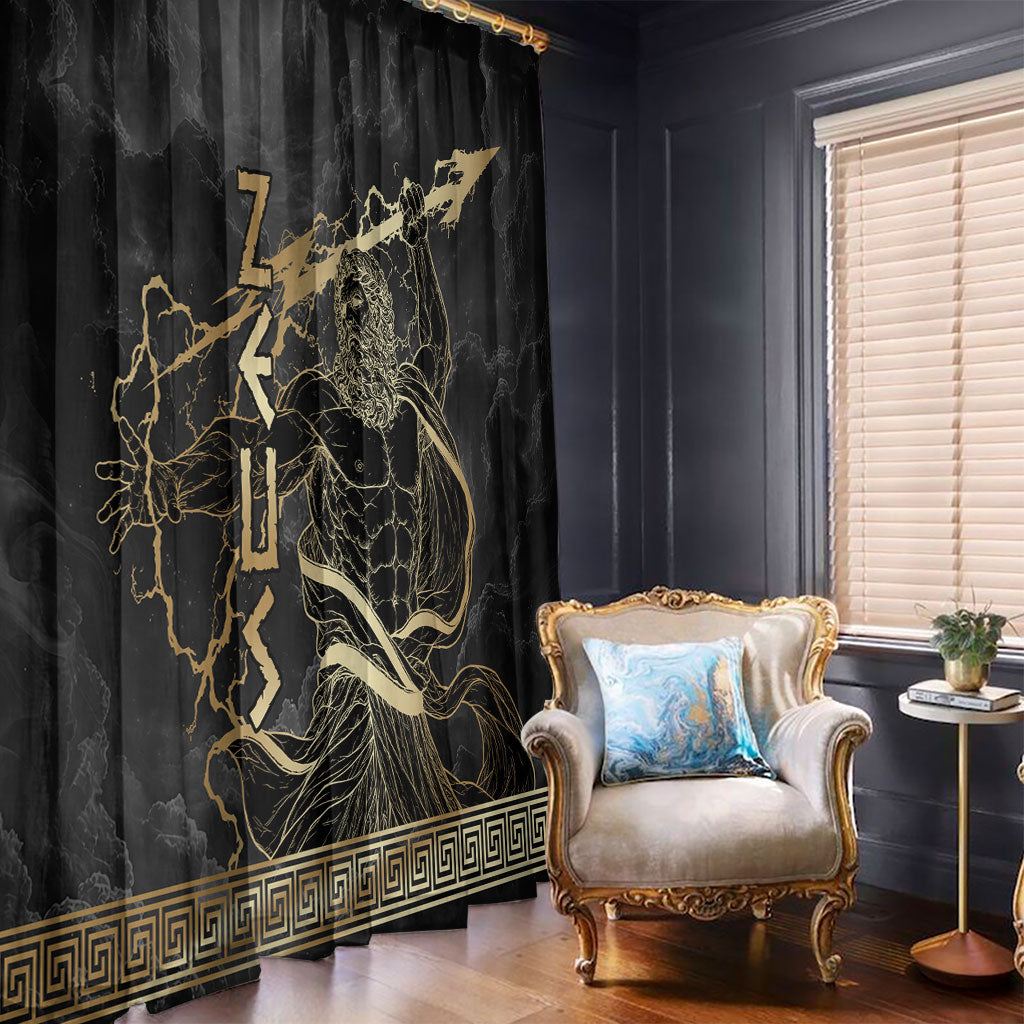 Zeus Greek Mythology King Of Gods Window Curtain Golden Meander Key Pattern Lightning Bolt