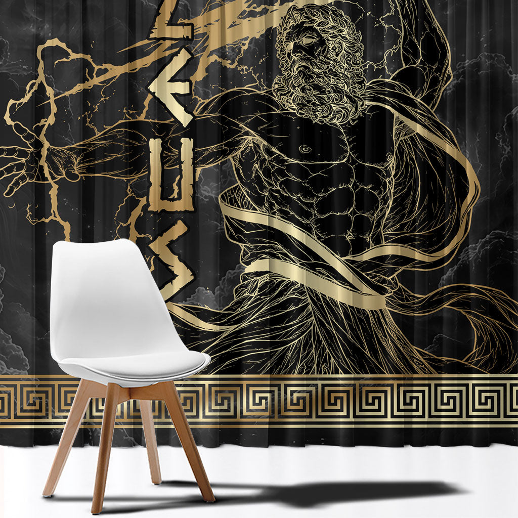 Zeus Greek Mythology King Of Gods Window Curtain Golden Meander Key Pattern Lightning Bolt