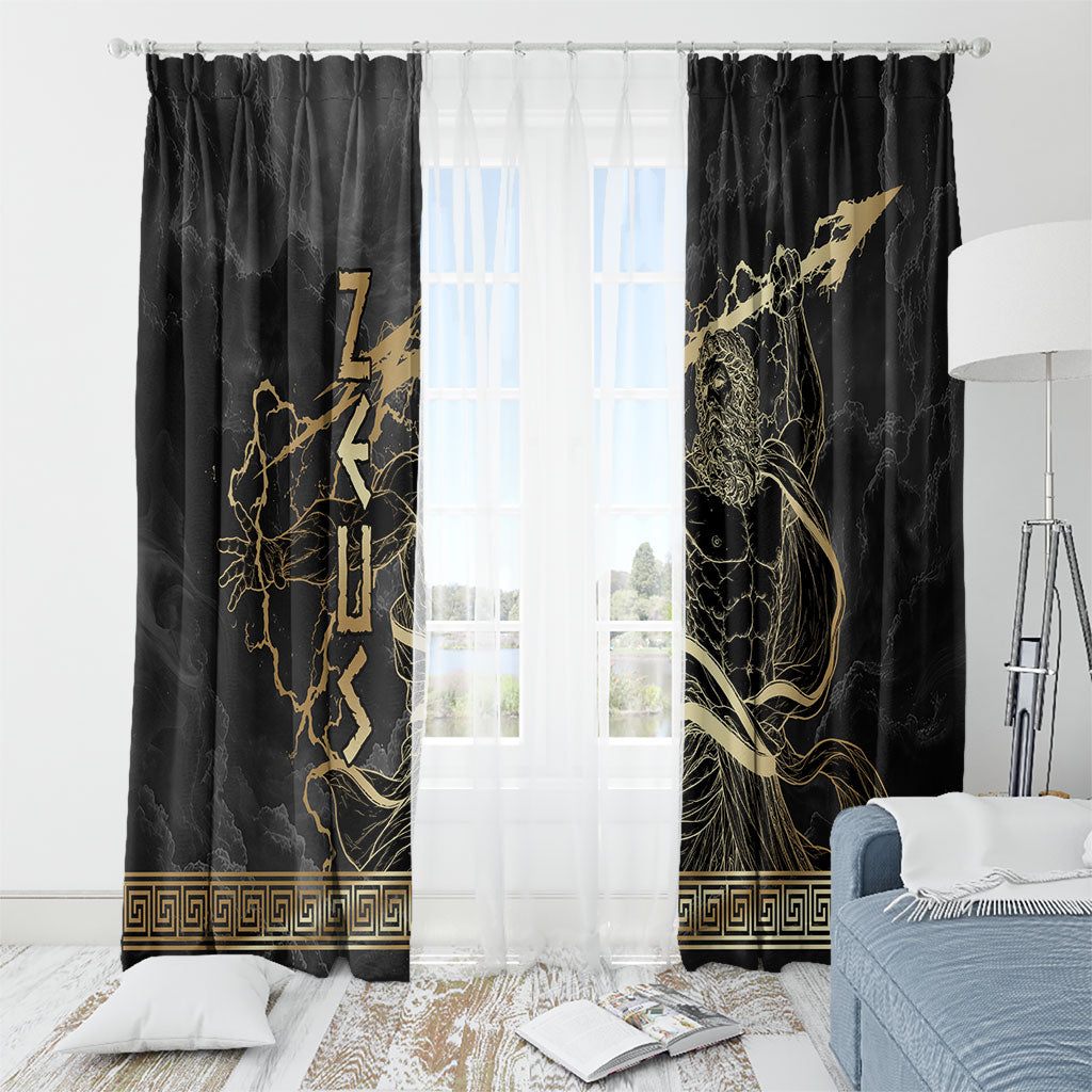 Zeus Greek Mythology King Of Gods Window Curtain Golden Meander Key Pattern Lightning Bolt