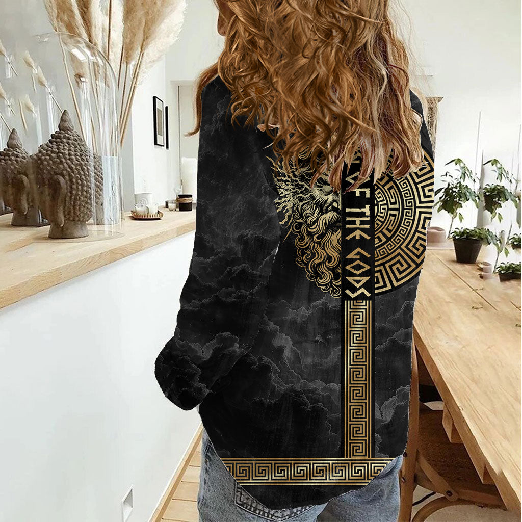 Zeus Greek Mythology King Of Gods Women Casual Shirt Golden Meander Key Pattern Lightning Bolt