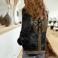 Zeus Greek Mythology King Of Gods Women Casual Shirt Golden Meander Key Pattern Lightning Bolt
