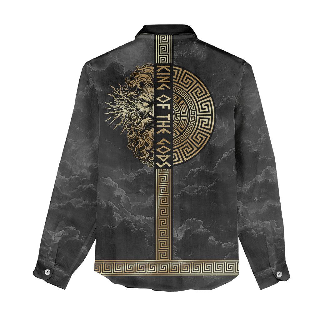 Zeus Greek Mythology King Of Gods Women Casual Shirt Golden Meander Key Pattern Lightning Bolt