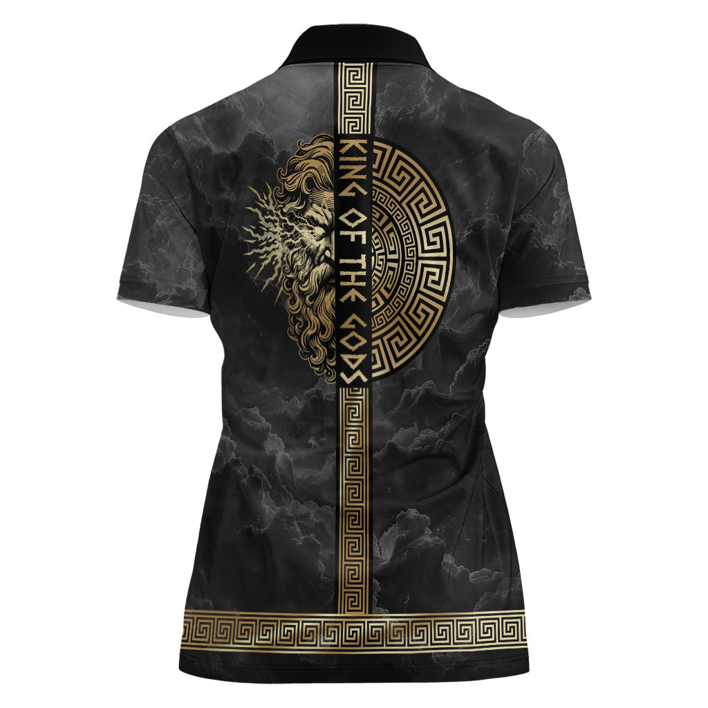 Zeus Greek Mythology King Of Gods Women Polo Shirt Golden Meander Key Pattern Lightning Bolt