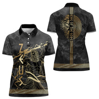 Zeus Greek Mythology King Of Gods Women Polo Shirt Golden Meander Key Pattern Lightning Bolt