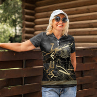 Zeus Greek Mythology King Of Gods Women Polo Shirt Golden Meander Key Pattern Lightning Bolt