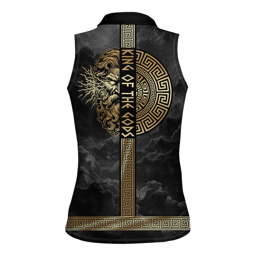 Zeus Greek Mythology King Of Gods Women Sleeveless Polo Shirt Golden Meander Key Pattern Lightning Bolt