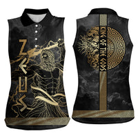 Zeus Greek Mythology King Of Gods Women Sleeveless Polo Shirt Golden Meander Key Pattern Lightning Bolt